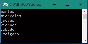 SEgundo ejemplo, bucle for en python, compilado en Windows 10