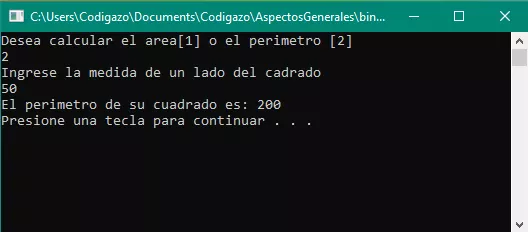 Area y perimetro con eleccion de opciones