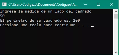 Ejemplo de codigo para calcular perimetro de cuadrado