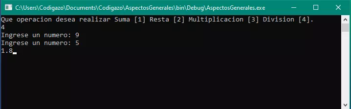 Ejemplo compilado de division,multiplicacion,suma y resta con C++.