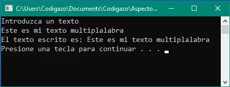 Ejemplo básico captura de texto con Cin en variable Char